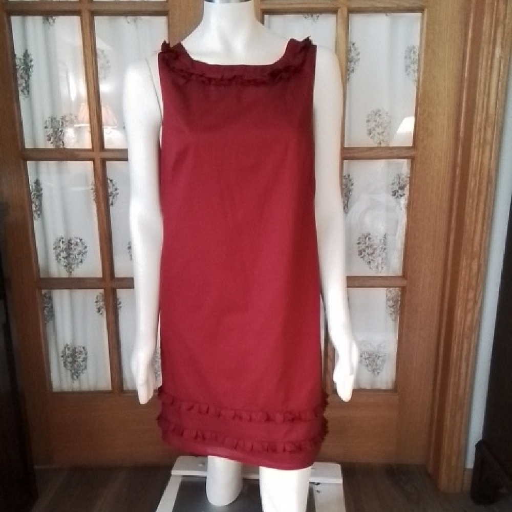 LOFT Rich Red Sleeveless Fully-lined 100% Cotton Dress, Size 10.